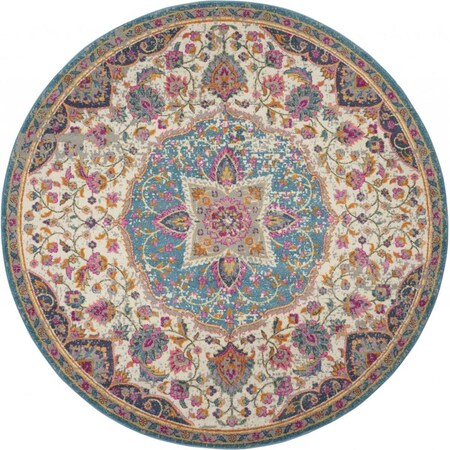 Palacedesigns 4 ft. Round Pink & Blue Floral Medallion Area Rug PA3644020